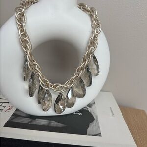 Chic GoldNecklace with Smokey Grey Crystal Drops